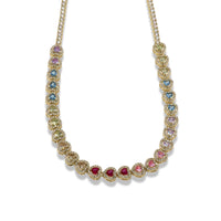 HEART ZIRCONIA TENNIS NECKLACE- MULTICOLOR HEARTS