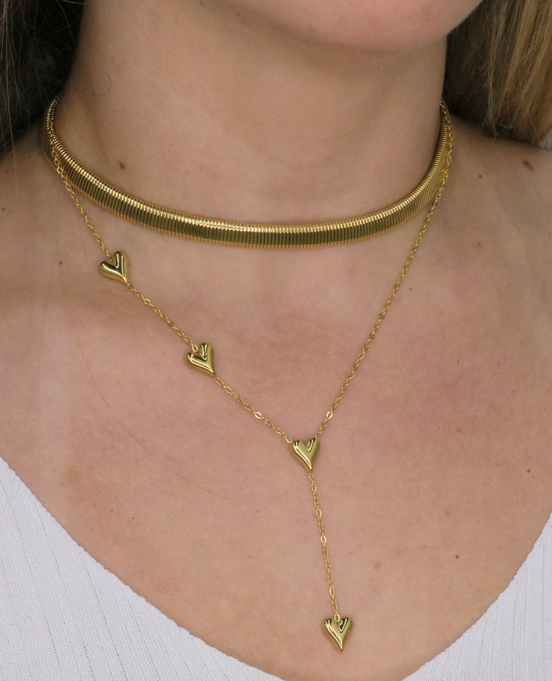 Gold Heart Line Tie Necklace in Stainless Steel