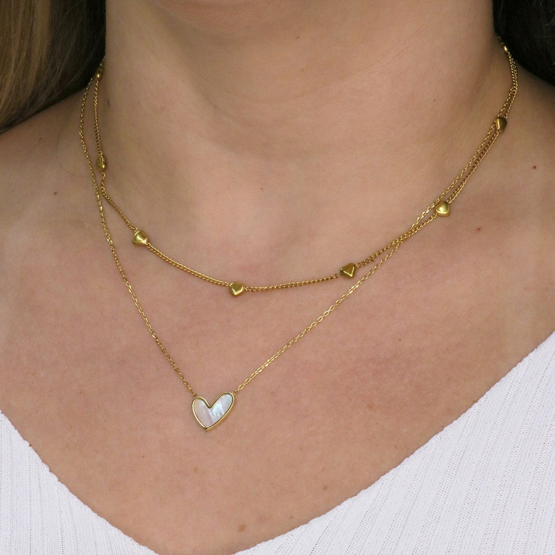 Gold Mother of Pearl Heart Pendant Necklace