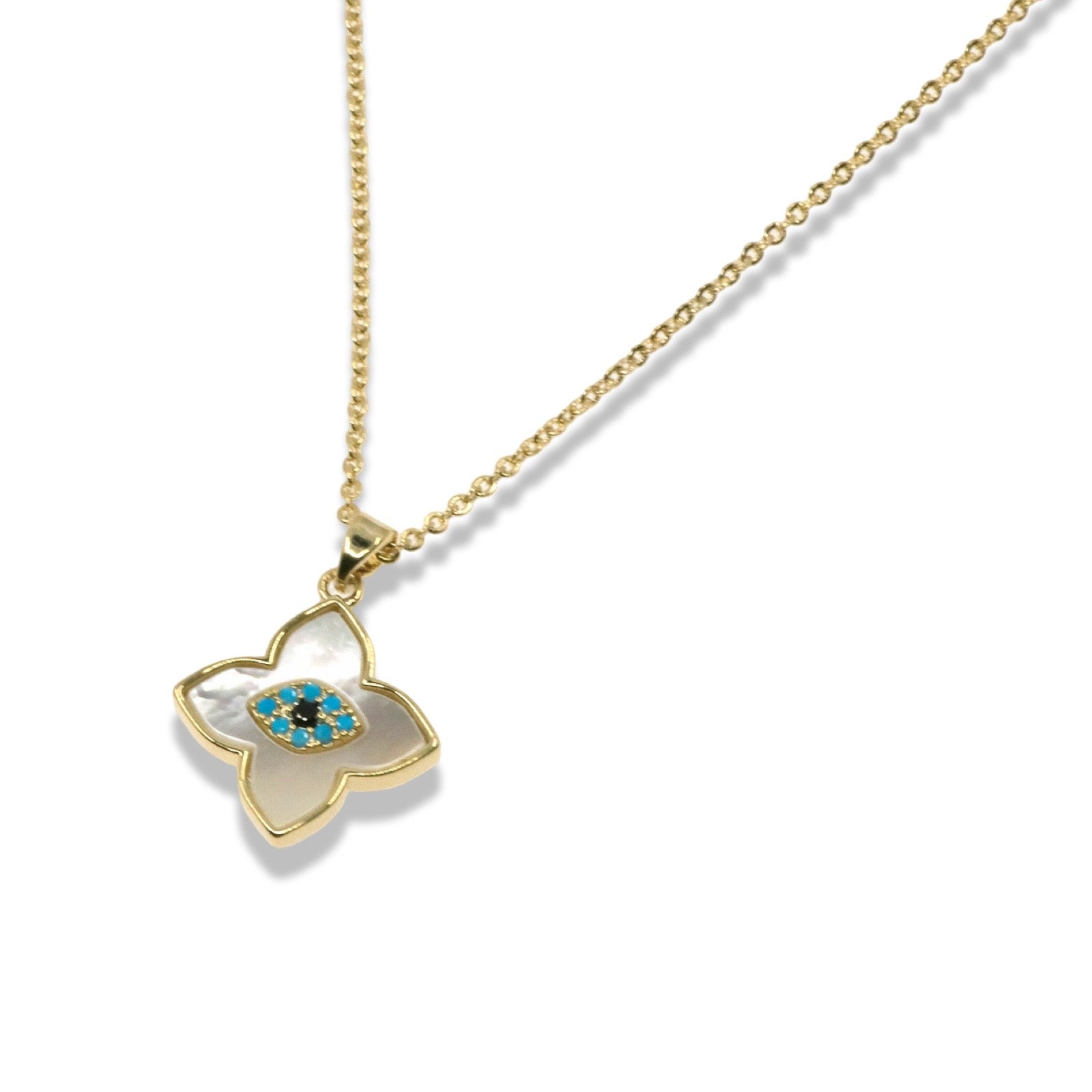 Evil Eye Flower Pendant Necklace in Stainless Steel
