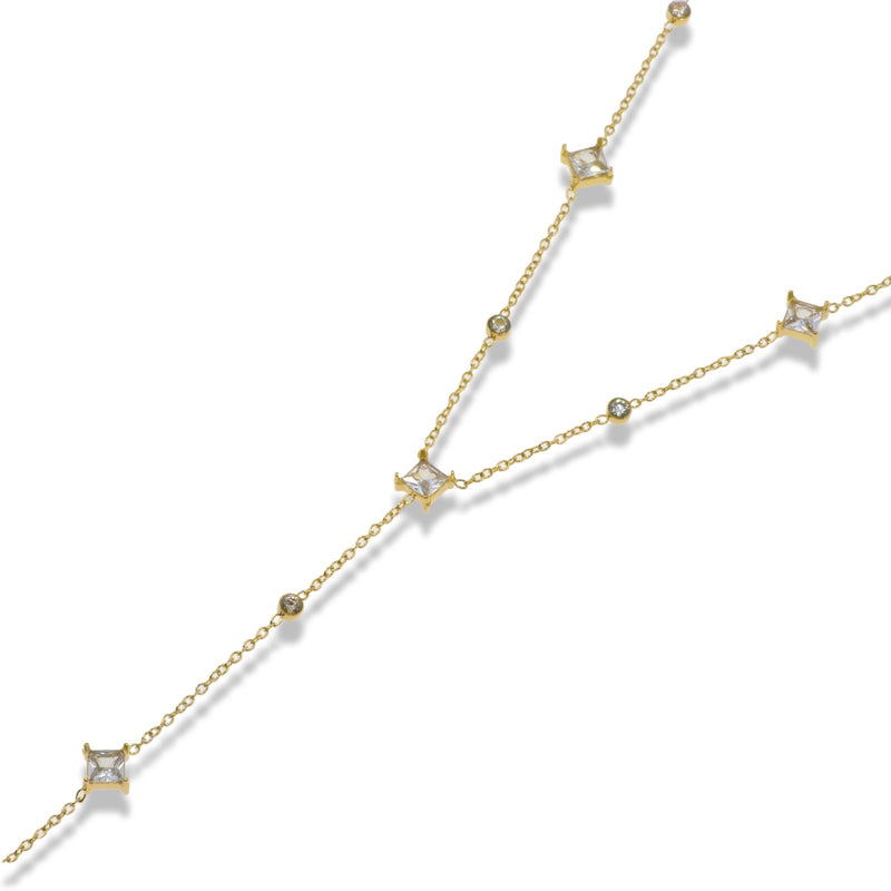 Gold Square CZ Tie Necklace in Stainless Steel