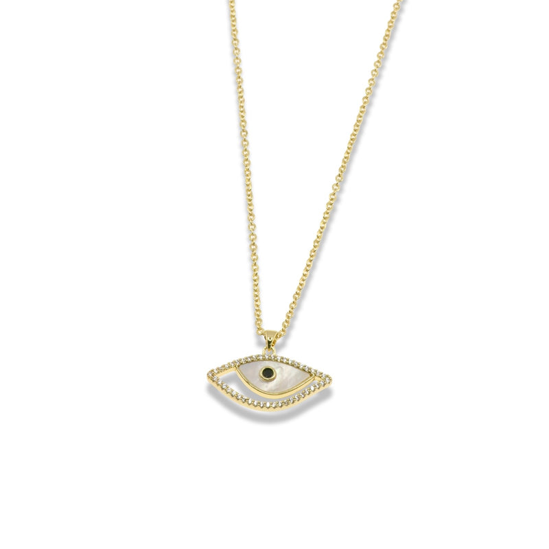 Evil Eye Pendant Necklace with Mother of Pearl and Pavé Accents