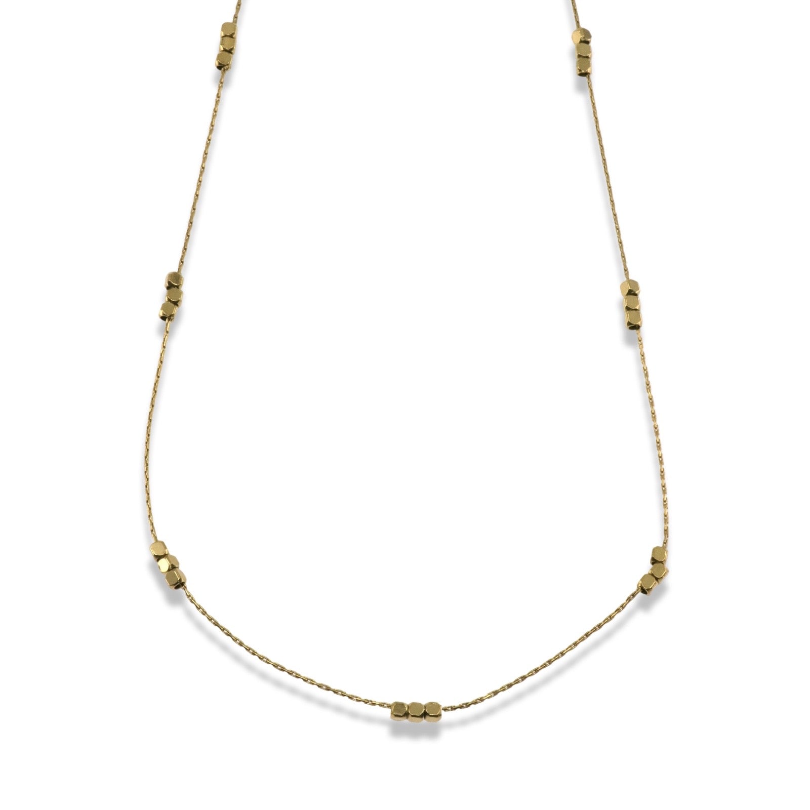 Gold Triple Cube Station Necklace in Stainless Steel
