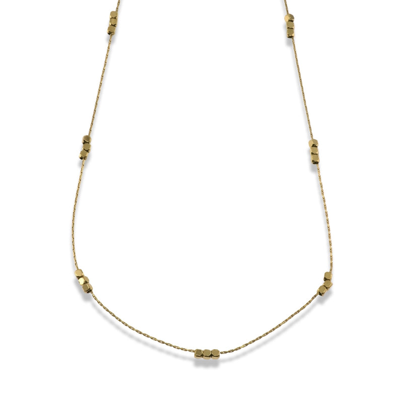 Gold Triple Cube Station Necklace in Stainless Steel