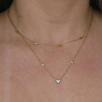 Mother of Pearl Heart Necklace with Crystal Accents in Stainless Steel