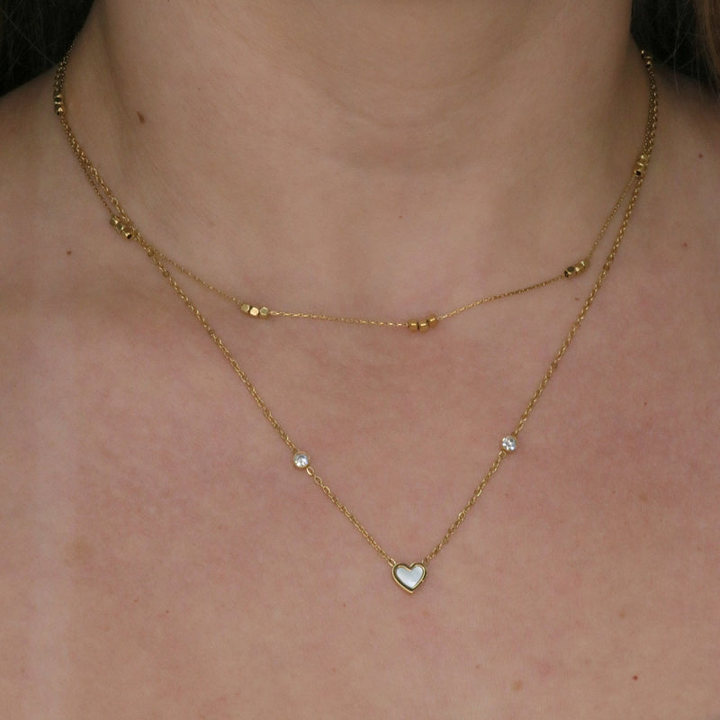 Gold Triple Cube Station Necklace in Stainless Steel