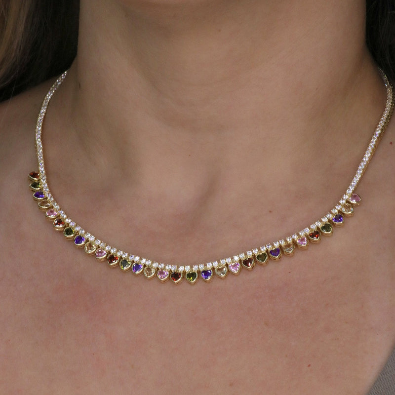 Heart zirconia tennis necklace