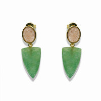 14k Gold Filled Oval Natural Gemstone Shield Drop Earrings