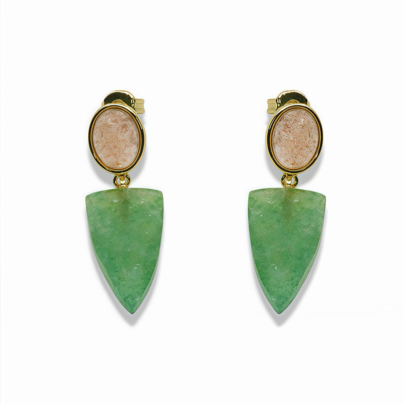 14k Gold Filled Oval Natural Gemstone Shield Drop Earrings