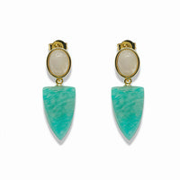14k Gold Filled Oval Natural Gemstone Shield Drop Earrings