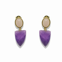 14k Gold Filled Oval Natural Gemstone Shield Drop Earrings