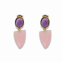 14k Gold Filled Oval Natural Gemstone Shield Drop Earrings