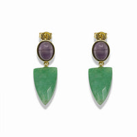 14k Gold Filled Oval Natural Gemstone Shield Drop Earrings