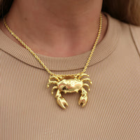 Gold Chunky Crab Pendant Rope Chain Necklace