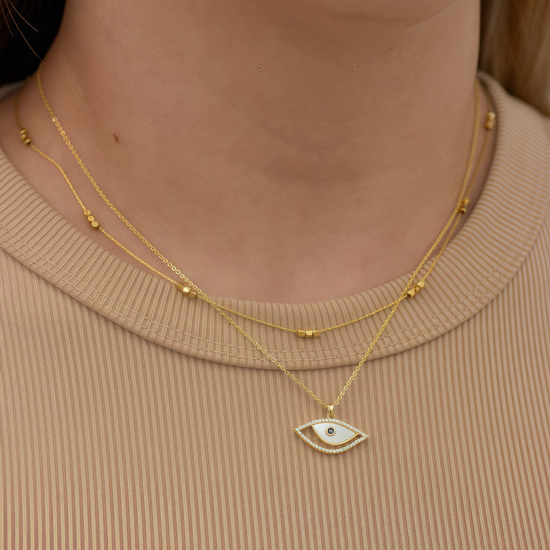 Evil Eye Pendant Necklace with Mother of Pearl and Pavé Accents