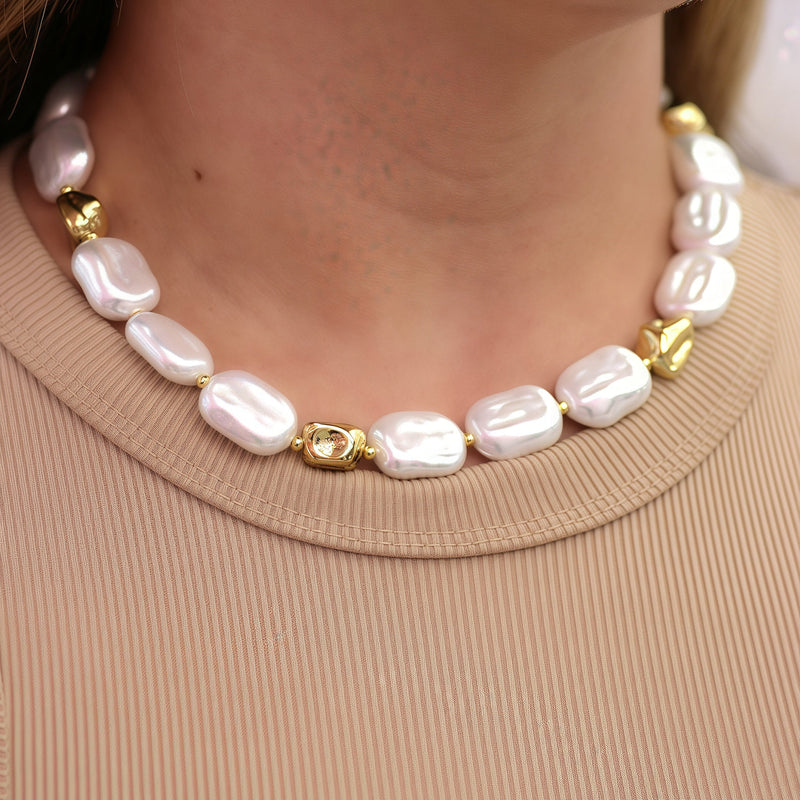 Gold Baroque Pearl Necklace