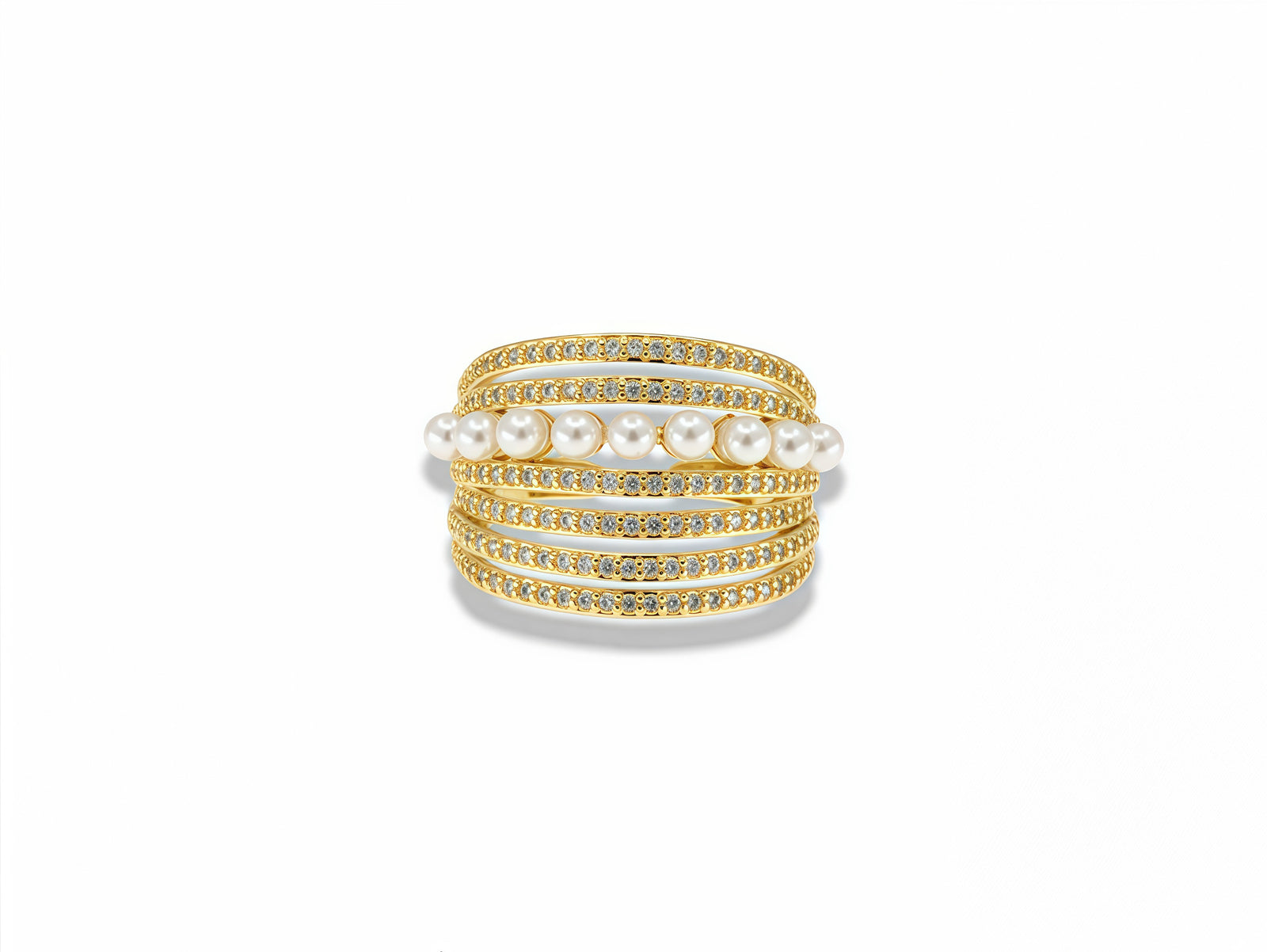 Multi-Row Pavé Ring with Mini Pearl Details