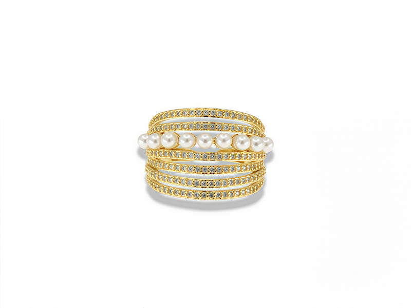 Multi-Row Pavé Ring with Mini Pearl Details