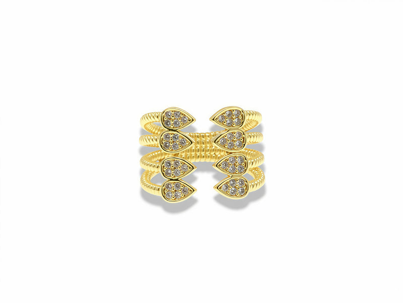 Gold Pavé Teardrop Open Ring