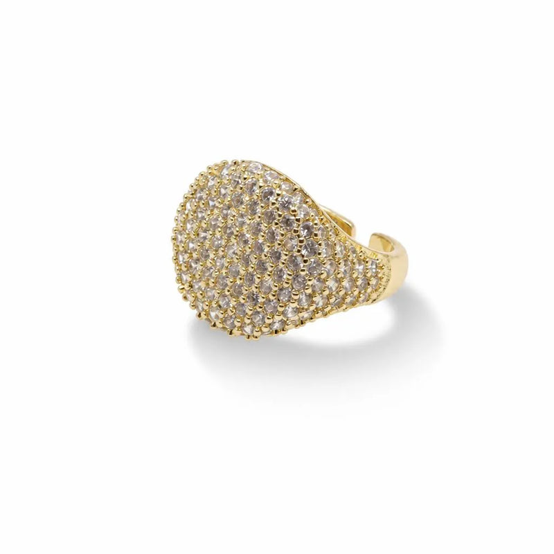 Wide Pavé Zirconia Adjustable Statement Ring – Gold & Silver