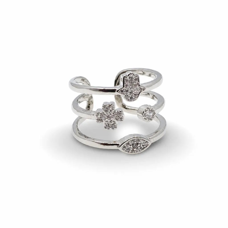 Lucky Charms Pavé Adjustable Ring – Gold & Silver