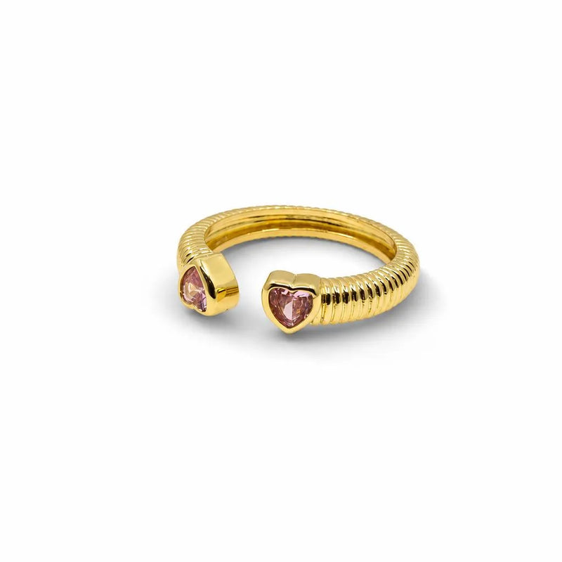 Ribbed Band Heart Zirconia Adjustable Ring