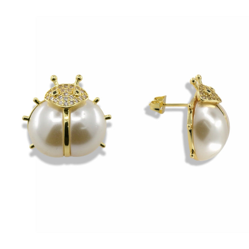 Pearl Ladybug Stud Earrings