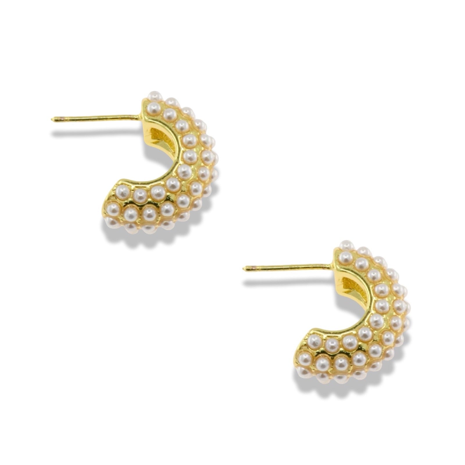 14K Gold Filled Pearl Huggie Earrings