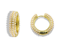14K Gold Filled Triple Pearl Huggie Earrings