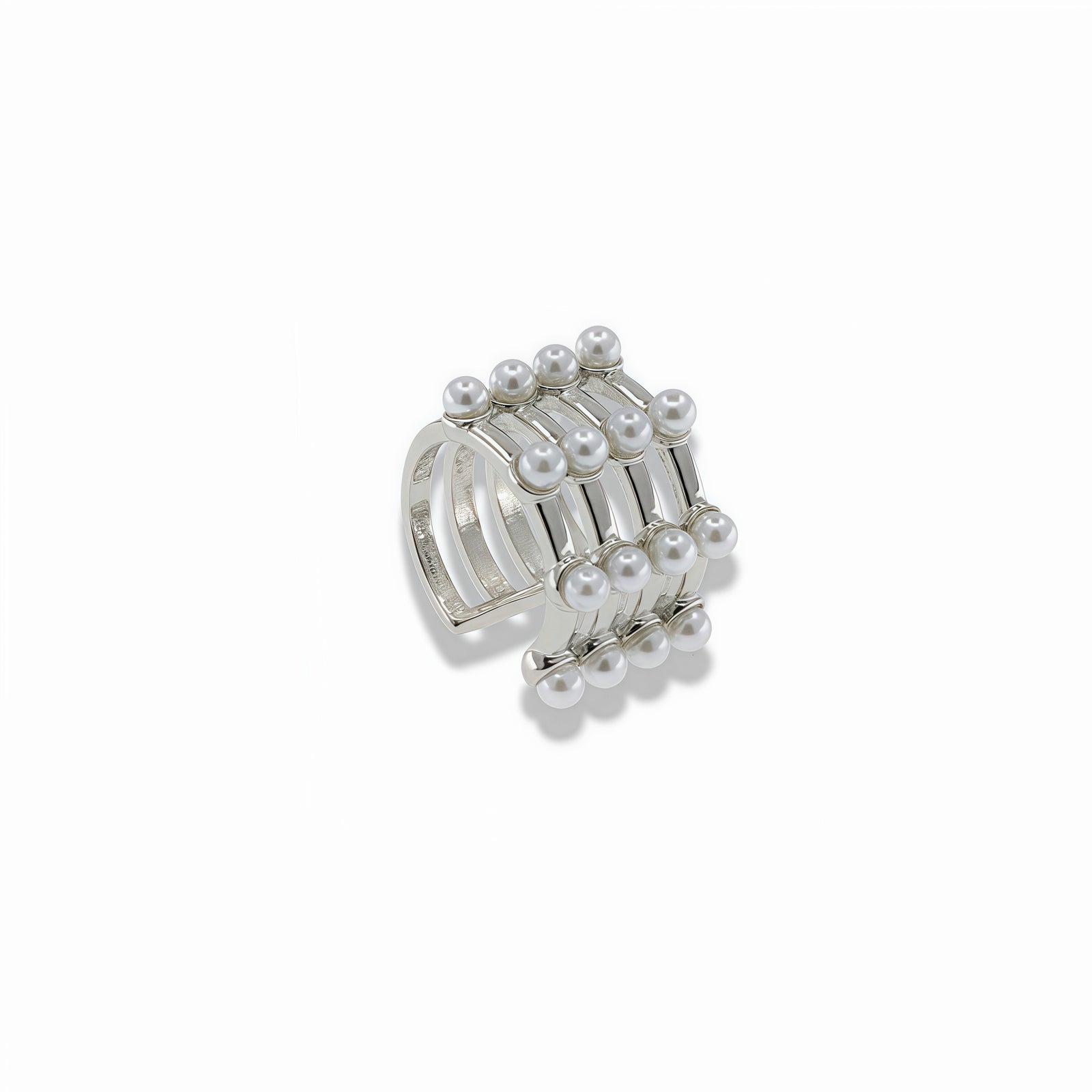 Four Row Pearl Ear Cuff – Silver Tone