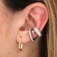 Baguette & Pearl Ear Cuff – Silver Tone CZ Design