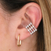 Four Row Pearl Ear Cuff – Silver Tone