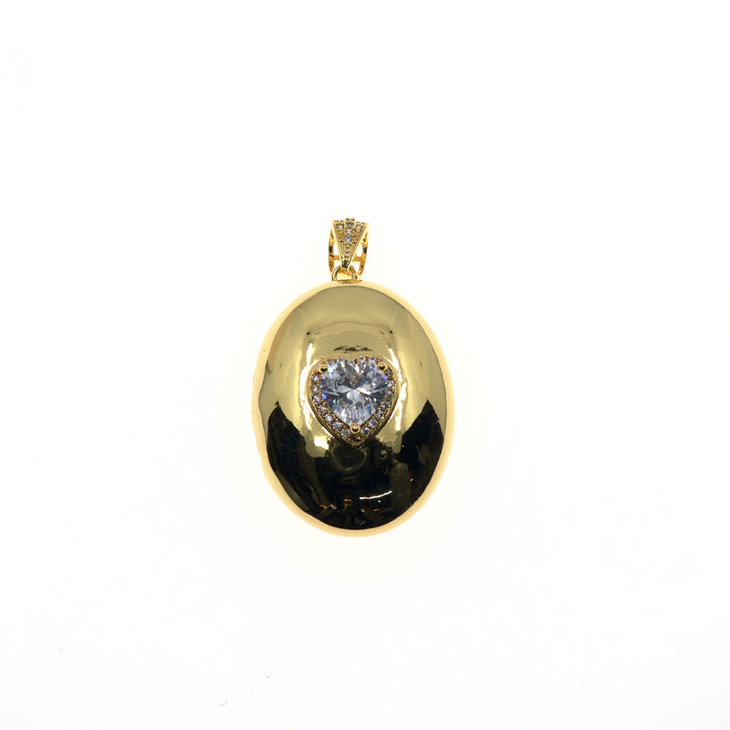 Oval locket pendant zirconia heart