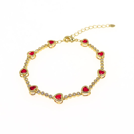 HEART & ZIRCONIA BEAD LINK BRACELET