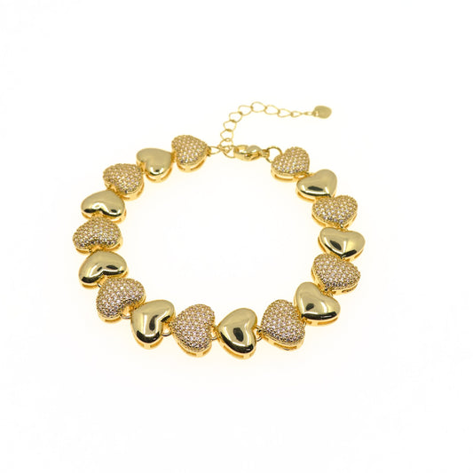 GOLD HEART LINK BRACELET WHIT MINI ZIRCONIA