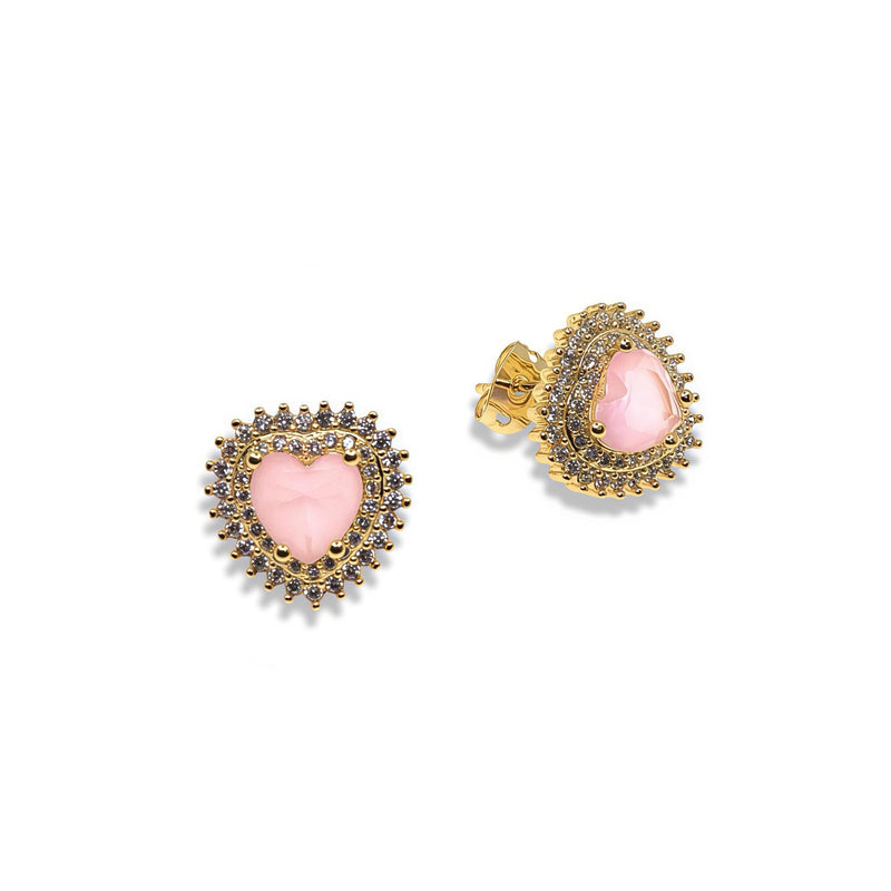 PAVE HEART STUD EARRING WITH COLORED CZ CENTER