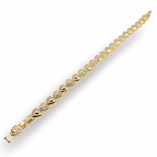 GOLD HEART BRACELET WITH CONTINUOUS ZIRCONIA WAVE