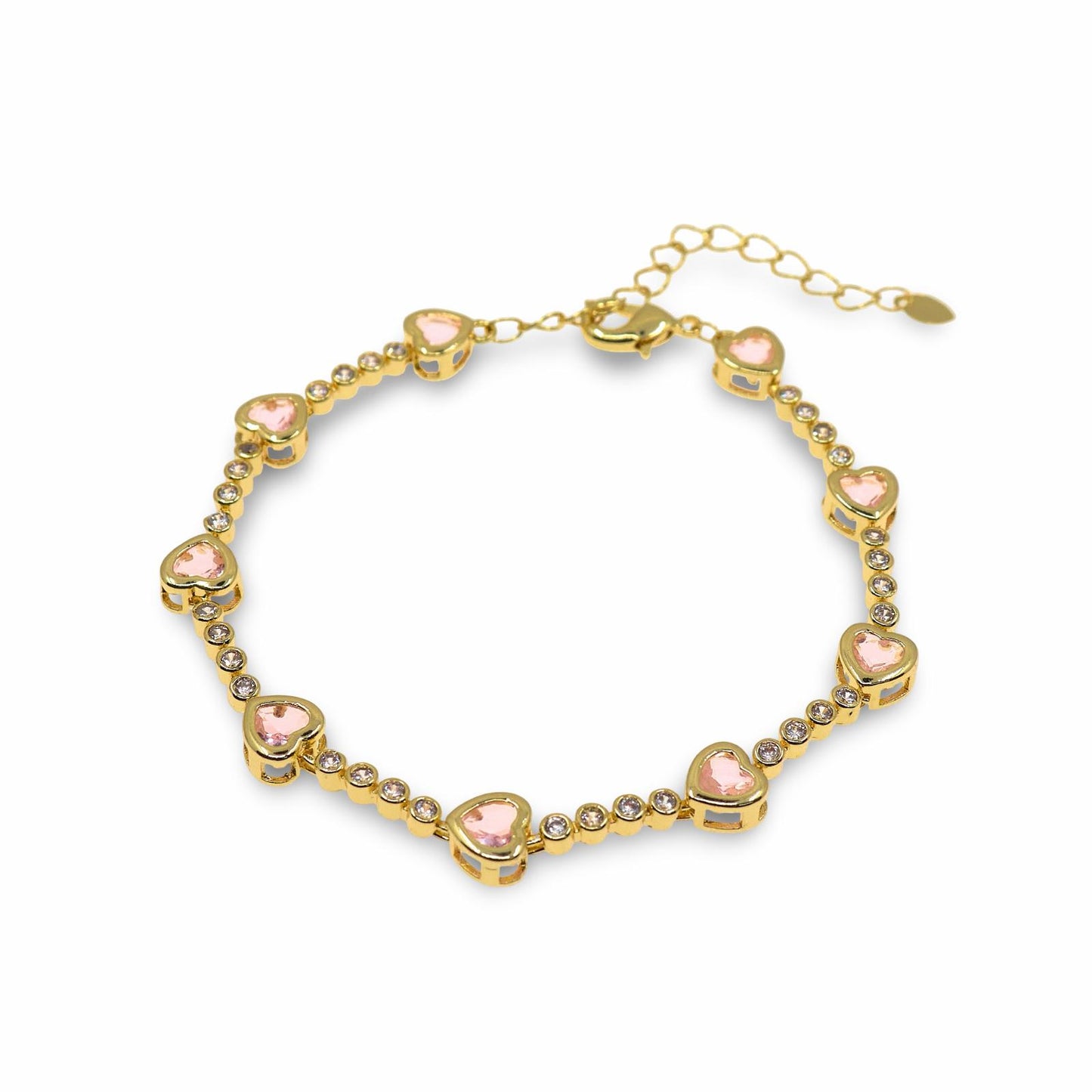 HEART & ZIRCONIA BEAD LINK BRACELET