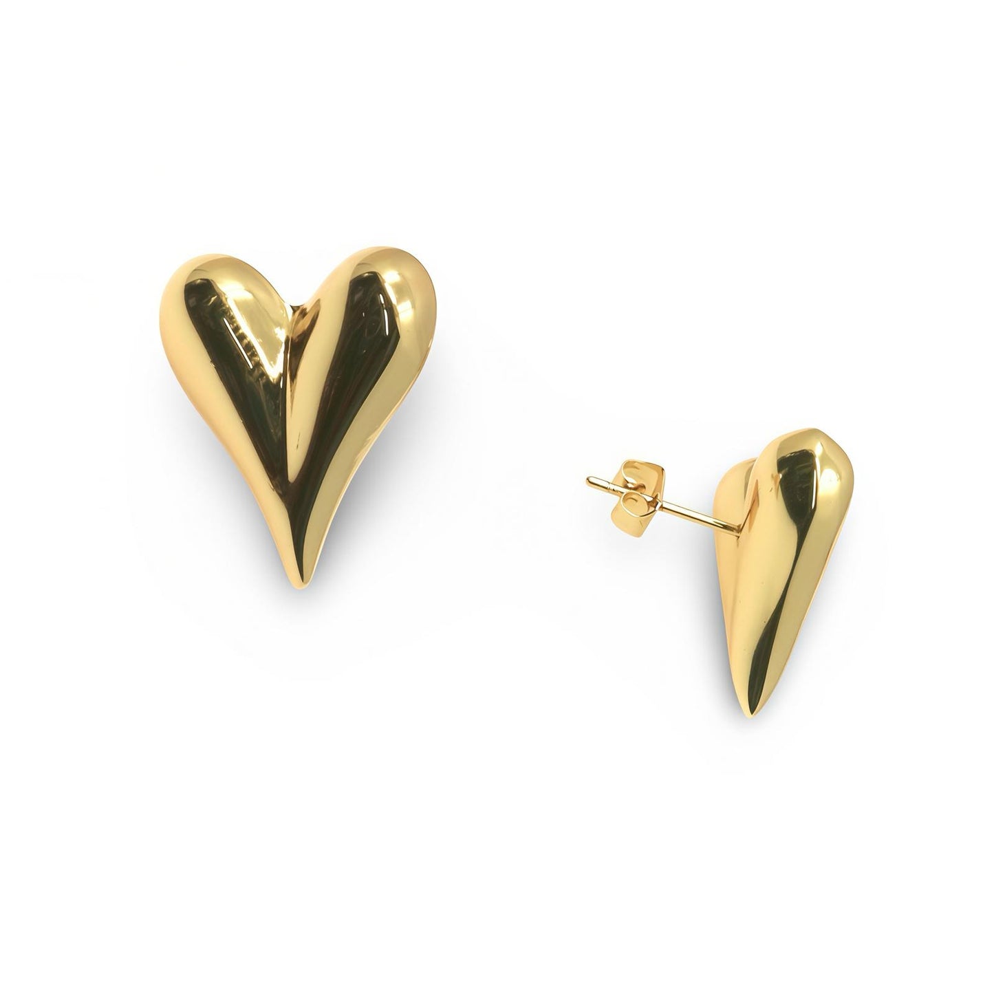 CHUNKY GOLD HEART STUD