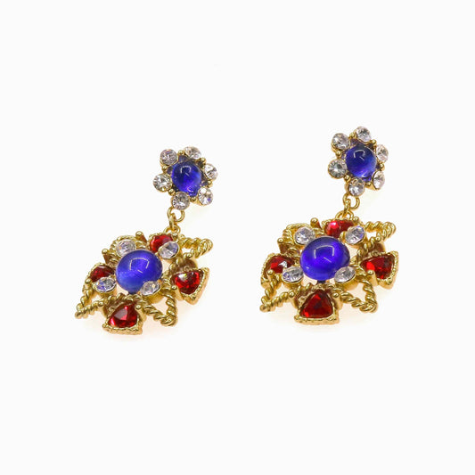 Luxurious gold filled INFANTA EARRING with vintage-inspired design, adorned with colorful gems.