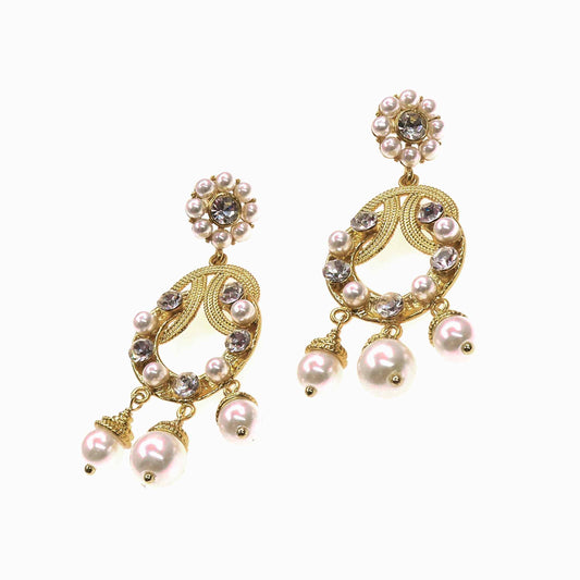 Elegant gold-filled MADAME EARRING with gems and pearls, a luxurious statement piece.