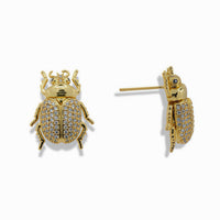 LUXURY LADYBUG EARRINGS WITH PAVE CZ - GOLD OR TWO TONE BEETLE DESIGN EARRINGS