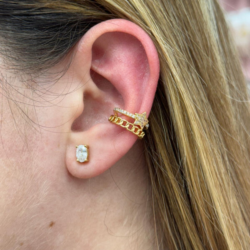 Pavé star & chain ear cuff