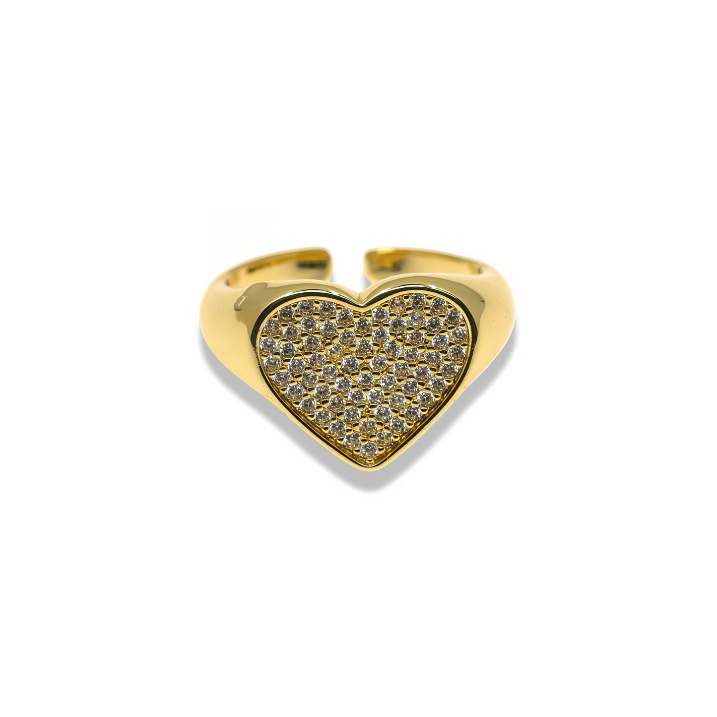 GOLD HEART PAVE ADJUSTABLE RING