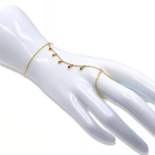 GOLD HAND CHAIN WITH DANGLING CRYSTALS