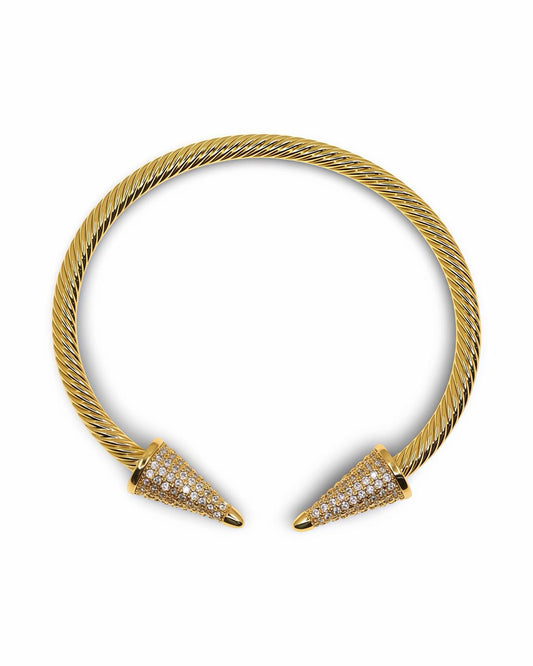 OPEN CABLE BANGLE BRACELET WITH PAVE CZ SPIKE ENDS