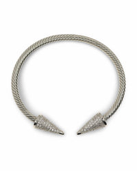 OPEN CABLE BANGLE BRACELET WITH PAVE CZ SPIKE ENDS