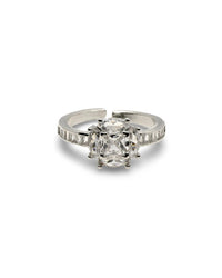 Double Zircon Solitaire Ring – Round & Square Stone Pavé Zigzag Band Adjustable Ring