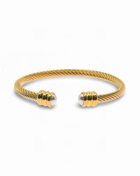PEARL TIP CABLE BRACELET - OPEN CUFF GOLD & TWO TONE DESIGN