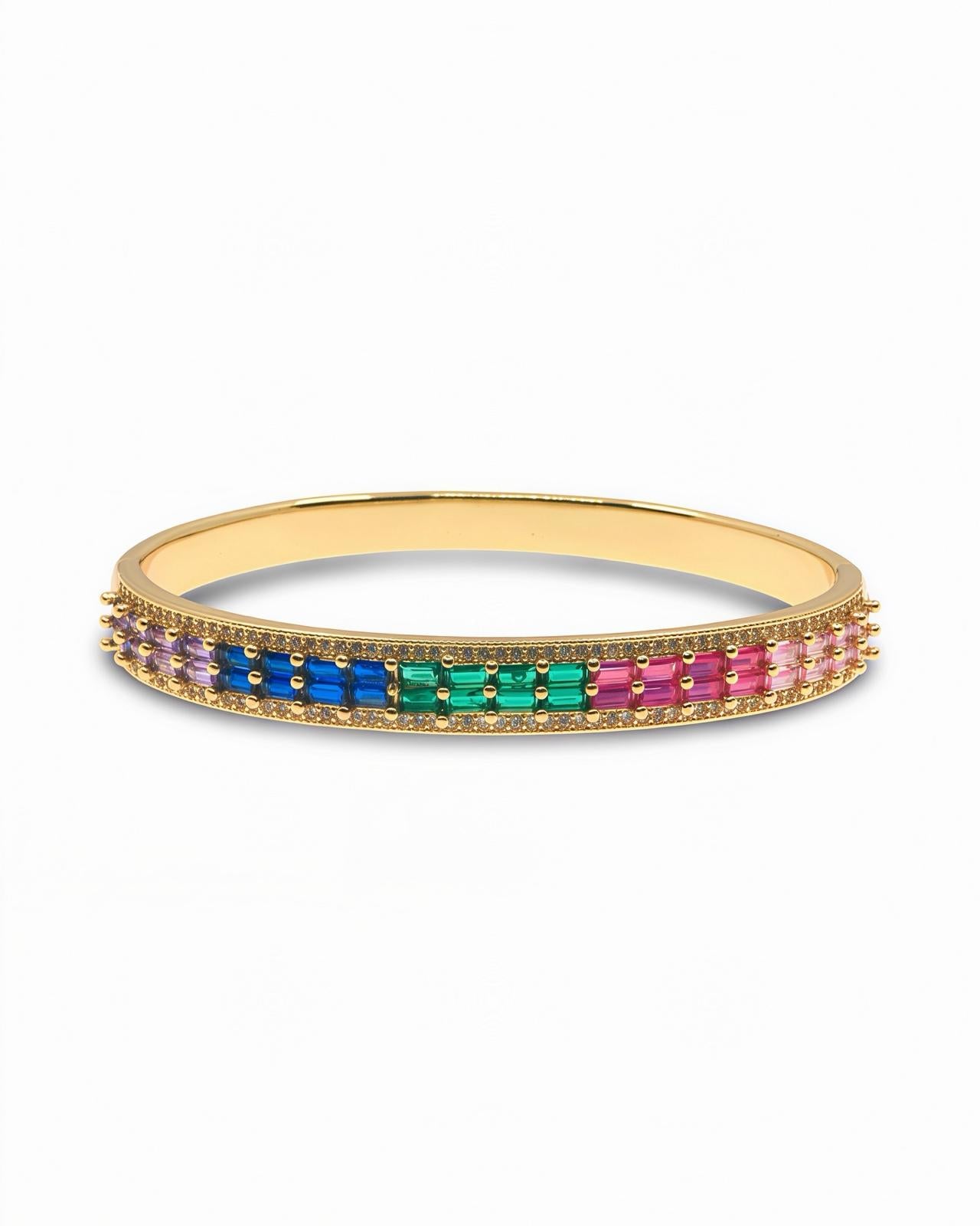 MULTICOLOR PAVE CZ CLICK BANGLE BRACELET- SNAP CLOSURE DESIGN
